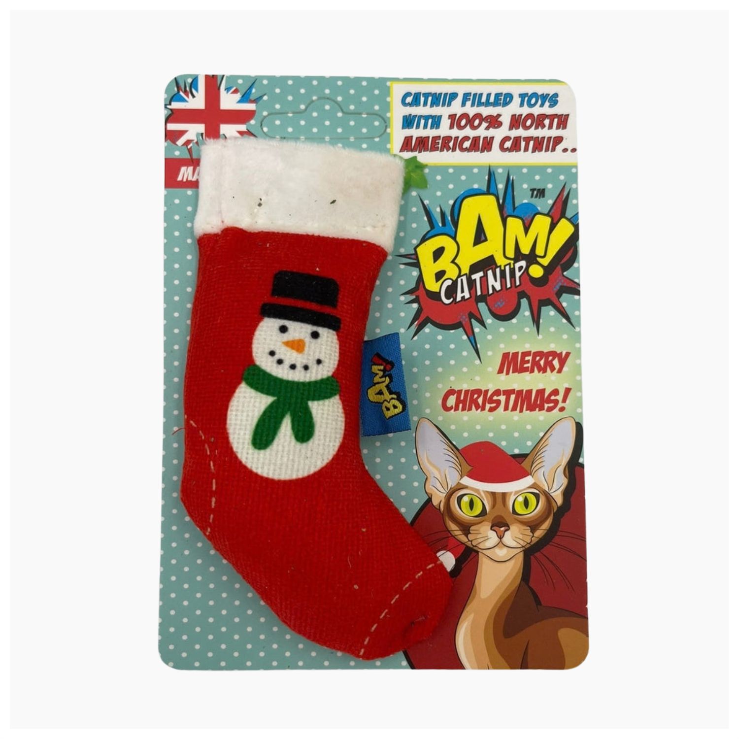 BAM Christmas Stocking Catnip Toy in retail packaging