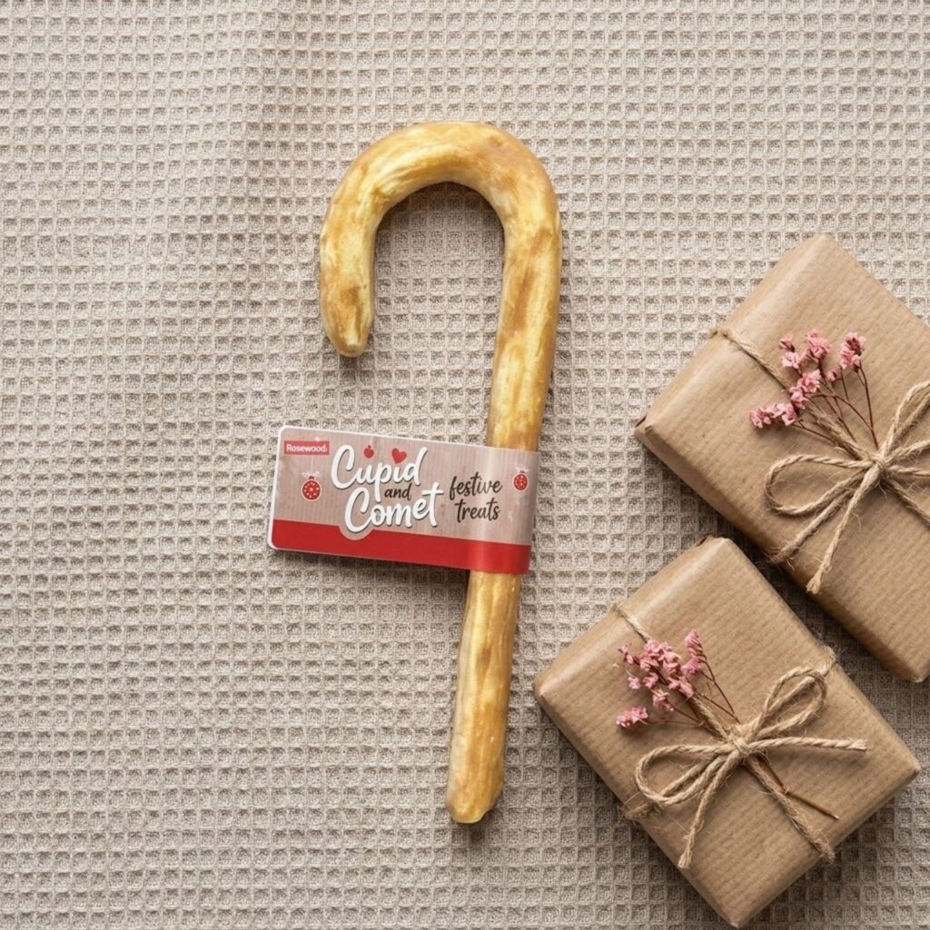 Rosewood collagen candy cane Christmas dog treat and festive gift boxes