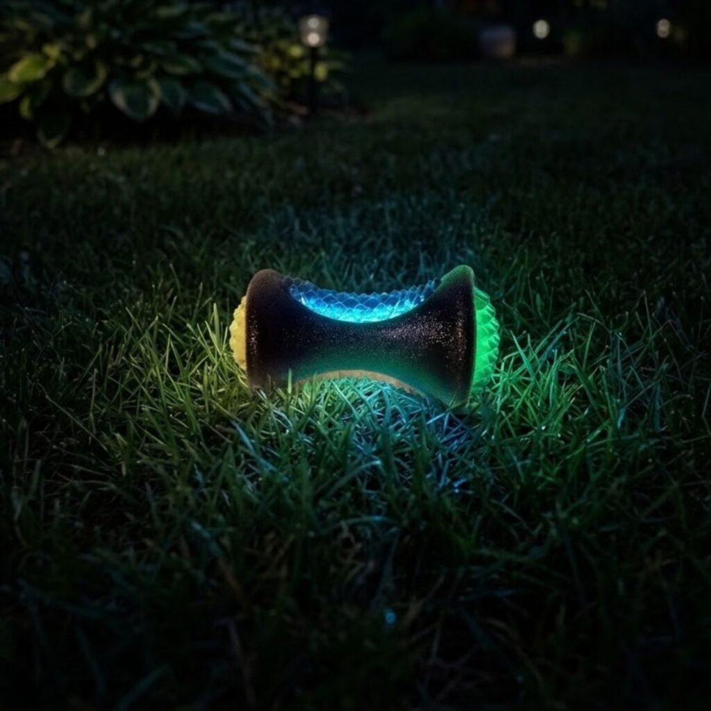 Close-up of the multi-coloured flashing rubber throw and flash bone