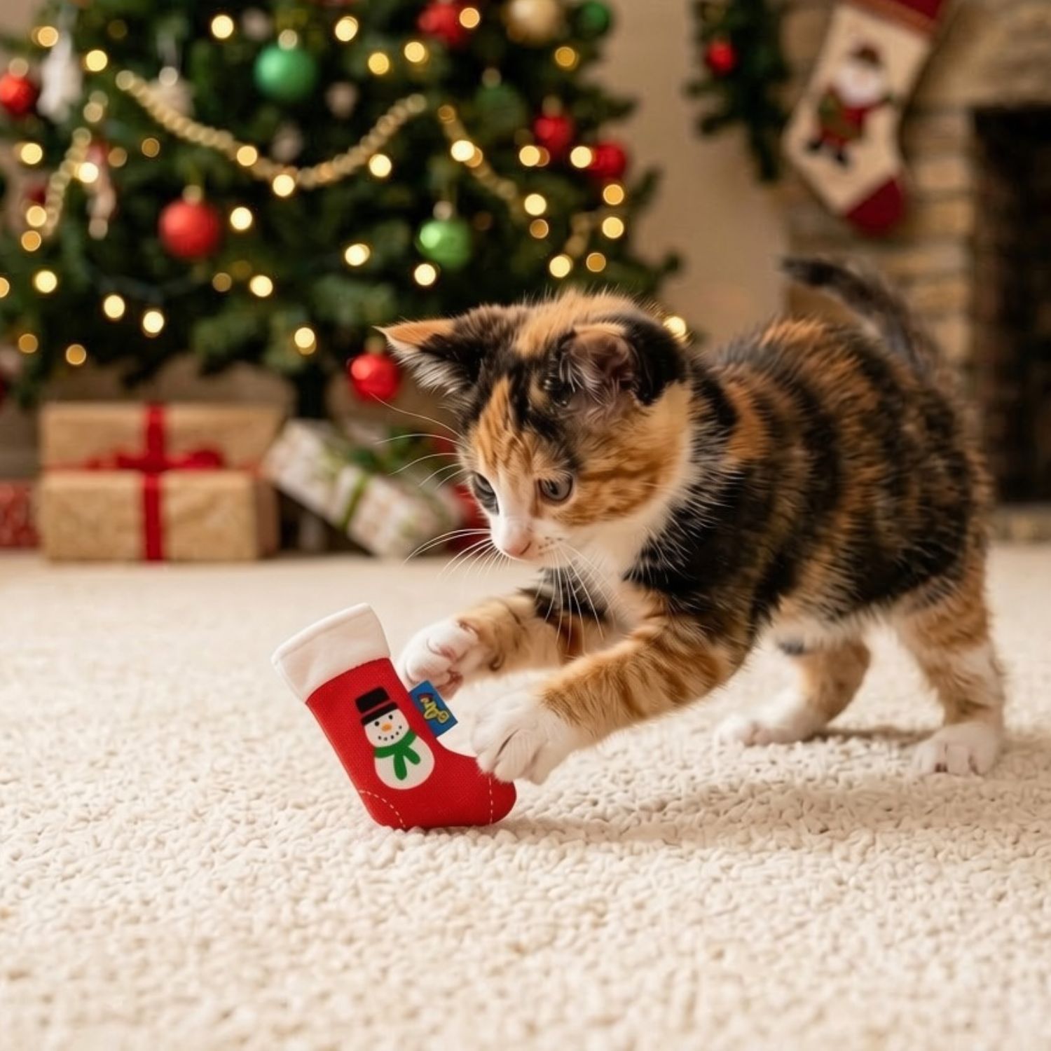 Festive North American catnip stocking toy for cats and kittens