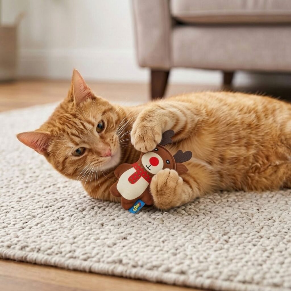 BAM Ronny Reindeer catnip toy scarf and antlers detail