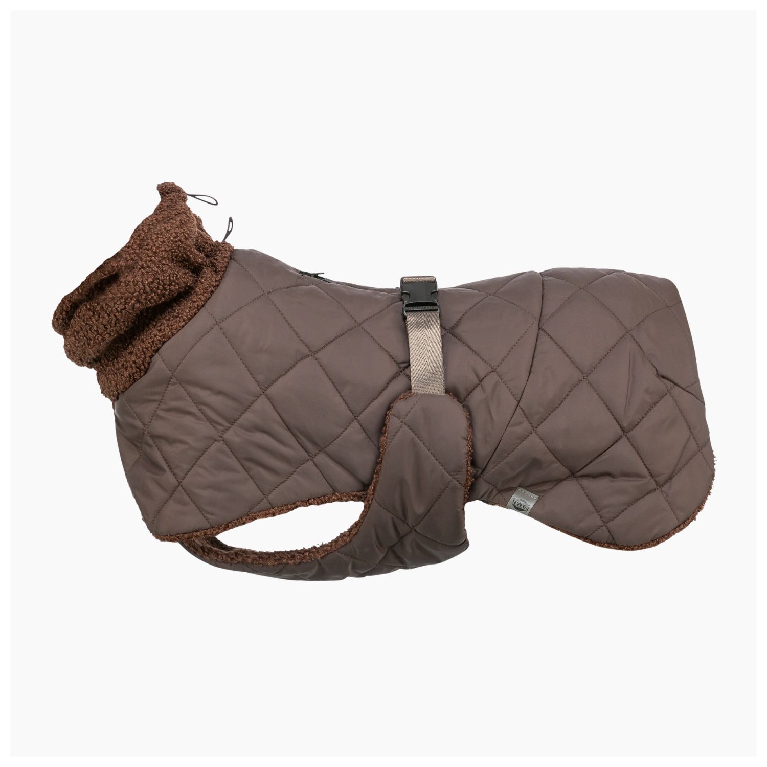 Dog coat with harness hole Trixie Minot Sherpa Brown quilted winter jacket
