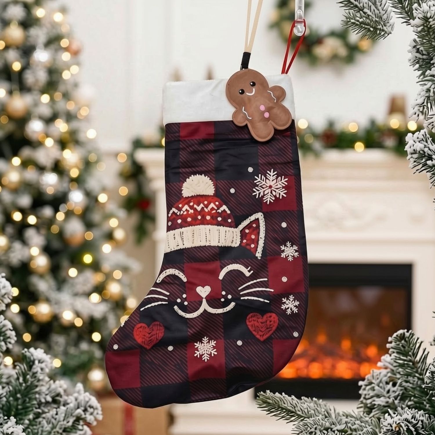 Bizzy Pets cat stocking hung up ready for Christmas morning